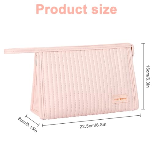 YASYU Travel Makeup Bag Waterproof PU Leather Cosmetic Pouch Light Pink
