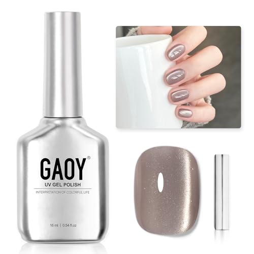 GAOY Glassy Cat Eye Gel Nail Polish Chestnut Brown 16ml with Magnet
