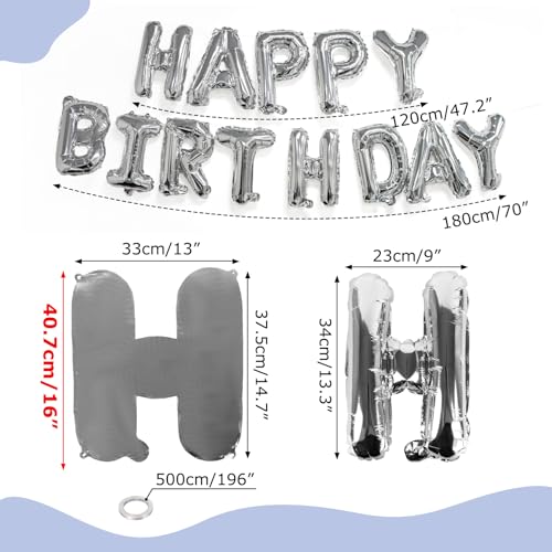 CARGEN 16-Inch Happy Birthday Balloons Banner - Silver Mylar Decor