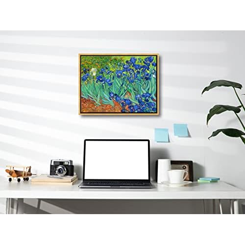 Wieco Art Framed Wall Art Canvas Prints Irises By Van Gogh Famous Flowers Oil Paintings Reproduction Abstract Canvas Prints for Home Living Room Decorations Bronze Gold Frame