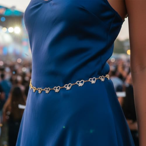 Urieo Rhinestone Crystal Gold Waist Chain Belly Belt for Women