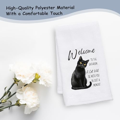 Exqcom Cat Towels-au Funny Black Cat Bathroom Hand Towels, 16x24 Inch, Decorative for Kitchen & Restroom