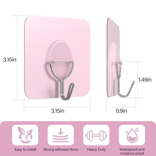 Vollumo 8-Pack Strong Adhesive Hooks - Light Pink, 11lb Weight Capacity