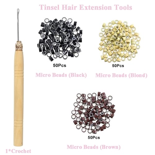 Red Hair Tinsel Kit with Tools & 1200 Strands Heat Resistant Fairy Glitter Extensions