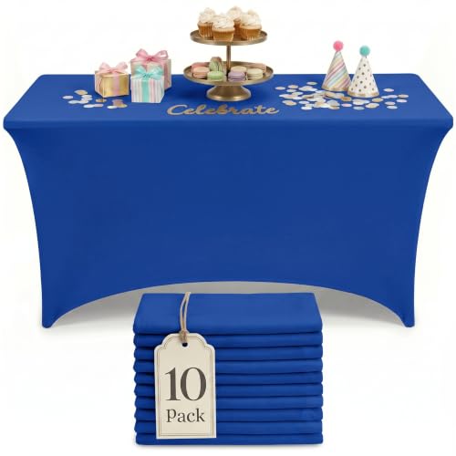 Royal Blue 6Ft Stretch Spandex Tablecloths - 10 Pack Fitted Table Covers