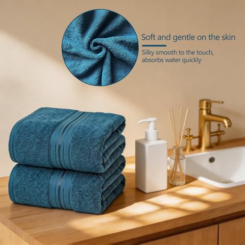 Meishiqi Luxury 100% Cotton Hand Towels, 2-Pack, 12" x 27", Light Blue
