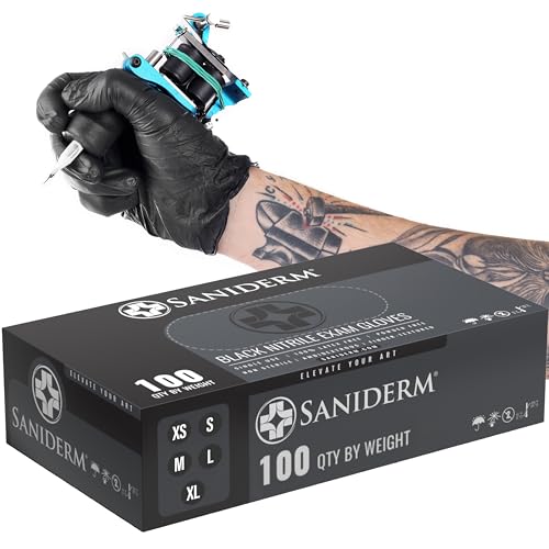 Saniderm Medium Nitrile Tattoo Gloves - 4.5 mil, Box of 100