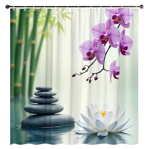 Green Zen Lotus Flower Shower Curtain 70x70 Inch Polyester Fabric – Serene Spa-Inspired Design