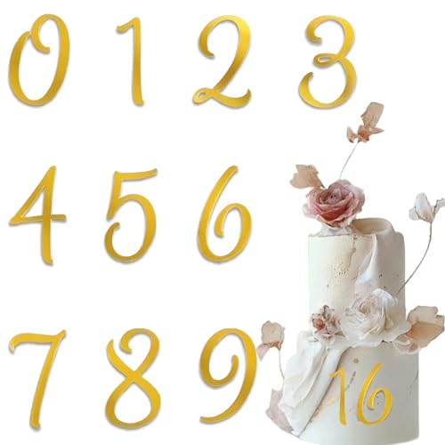Gold Acrylic Number Cake Toppers Set (0-9) - 10 Pcs for Celebrations