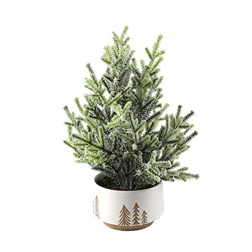 Frosted Christmas Tree with Reversed Ceramic Pot - 11.5 Inch White Holiday Decor