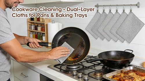 YOFAN 10-Pack Dual-Layer Metal Mesh Cleaning Cloths - Gentle Scratch-Free Kitchen Scrubbers