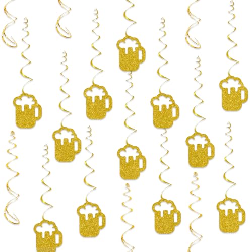 Beer Party Decorations - Gold Glitter Hanging Swirls & Streamers