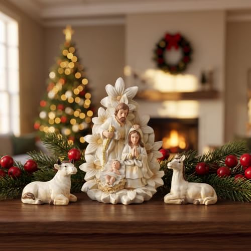 Holy Family Nativity Figurine Set - 3-Piece Resin Christmas Religious Decor