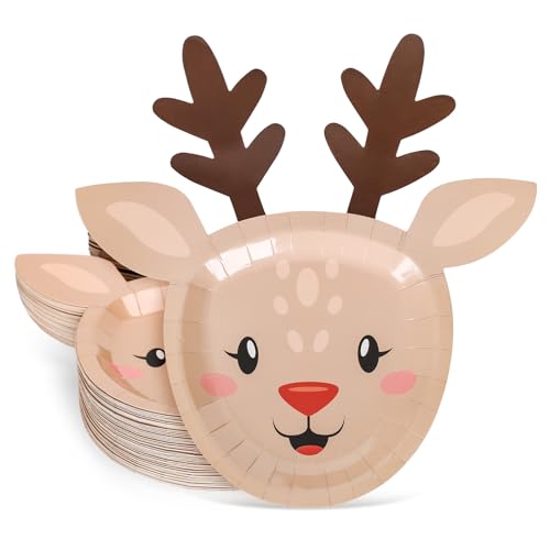 Christmas Elk Paper Plates Set of 48 Disposable Holiday Tableware