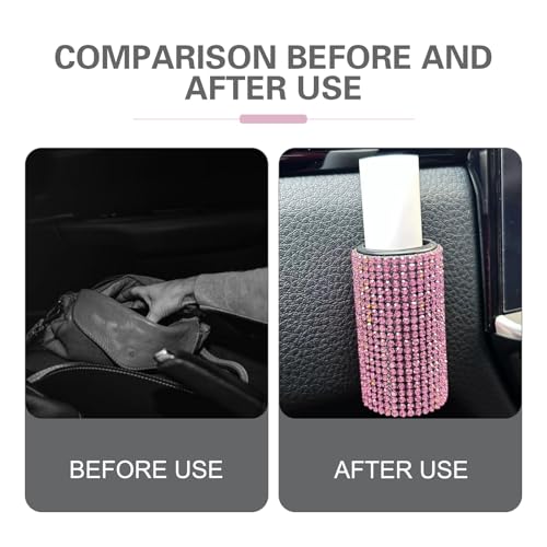 Hugwits Bling Car Lipstick Holder - Pink Rhinestone Self-Adhesive Stand