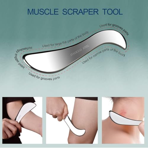 2Pcs Muscle Scraper Tool Set Stainless Steel & Wooden Gua Sha