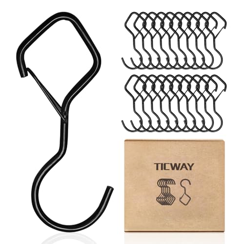 Ticway 4-Inch Heavy Duty S Hooks with Safety Buckle - Black (12 Pack)
