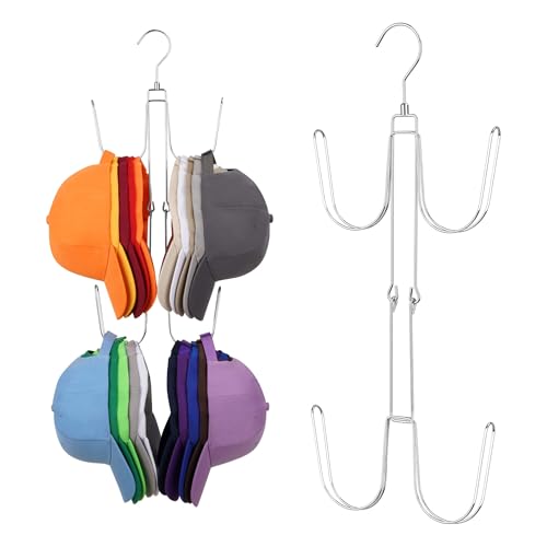 Silver Rotatable Hat Organizer for Closet, Holds Up to 40 Caps, Space-Saving Storage