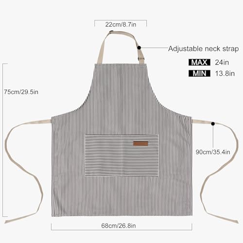 DILLMAN Adjustable Kitchen Bib Apron - Narrow Brown Striped Chef Apron