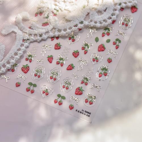 5D Strawberry Nail Art Stickers Self-Adhesive Bow Heart Decals