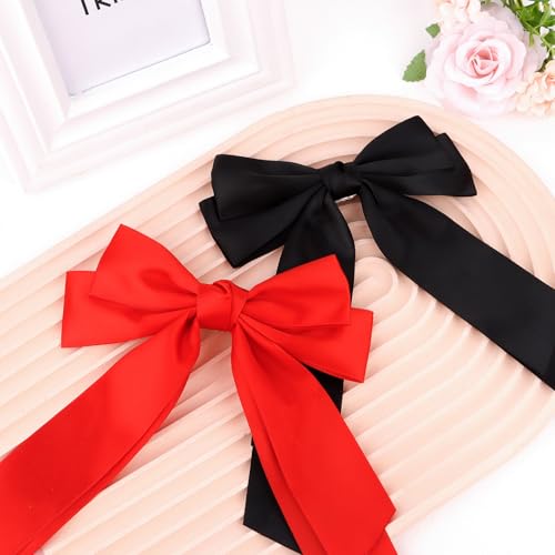 Ondder Big Satin Hair Bows with Long Tails - 2 Pcs Large Hair Clip Barrettes