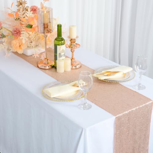 15 Pack Champagne Sequin Table Runners 108 Inches Long for Fall Weddings