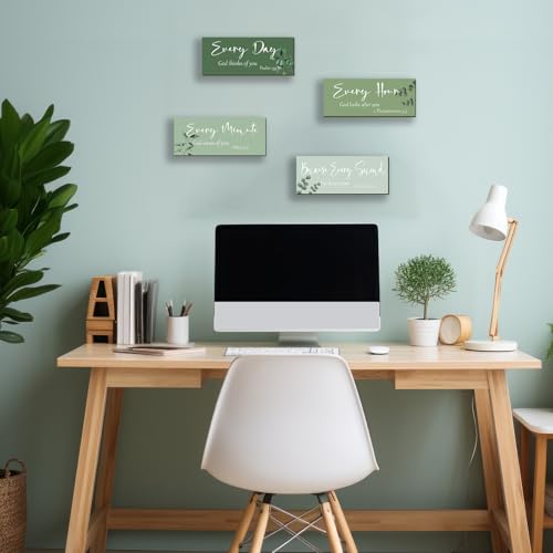 Green Bible Verses Wall Decor - 4 Rustic Christian Signs