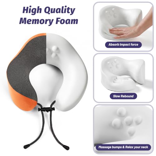 Ergonomic Memory Foam Travel Neck Pillow for Airplane Comfort - Orange
