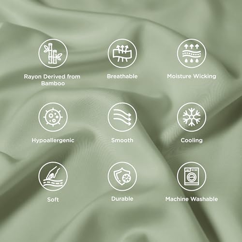 Bedsure Sage Green Queen Pillow Cases Set of 2 - Rayon from Bamboo