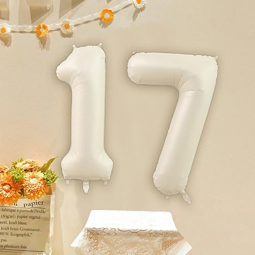 40 Inch Cream White Number 17 Foil Balloon for Birthday & Wedding