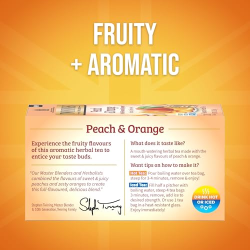 Twinings Peach & Orange Herbal Tea Bags, 20 Count (Pack of 2) - Caffeine-Free & Fruity