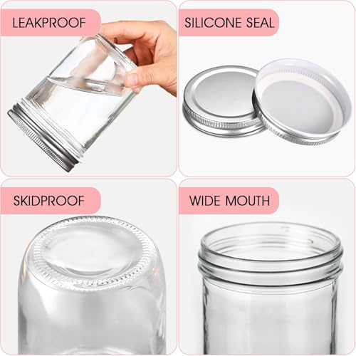 Showvigor 16oz Wide Mouth Mason Jars - 2 Pack Airtight Glass Storage