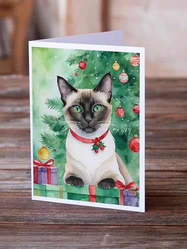 Siamese Cat Greeting Cards Pack of 8 - Christmas & Holiday Notes with Envelopes