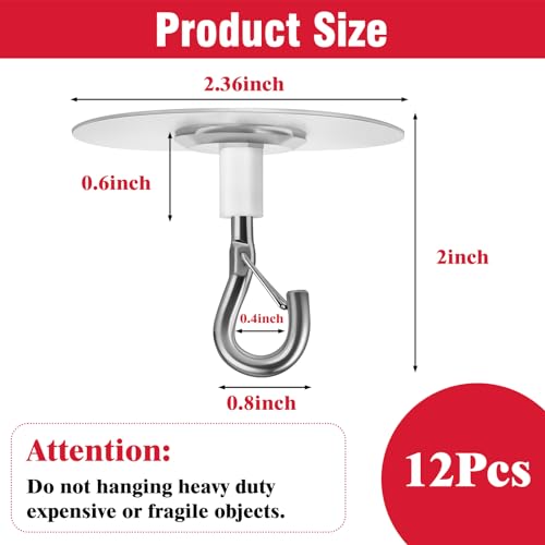 AccEncyc 12 Pcs No Drill Adhesive Ceiling Hooks for Hanging Plants & Lights