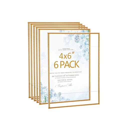 Bolidery 4x6 Acrylic Picture Frames, Gold Wall-Mount Floating Frames (Set of 6)