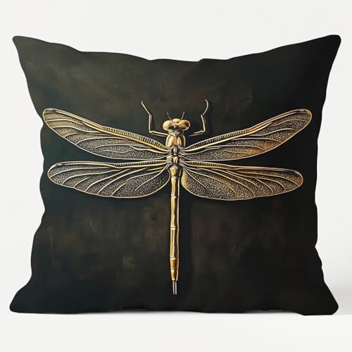 Dark Academia Dragonfly Pillow Cover 18x18 - Vintage Flannel Design