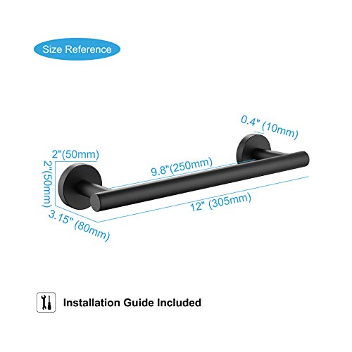 TASTOS 12 Inch Matte Black Towel Bar, SUS 304 Stainless Steel Towel Holder