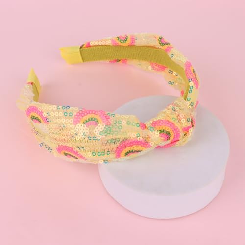 TIOSRU Yellow Sequin Knotted Headband - Sparkly Glitter Hair Accessory