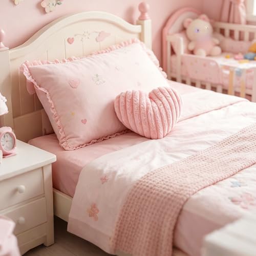 Pink Heart Pillow, 12.9" Small Fluffy Faux Fur Throw Pillow for Bedroom
