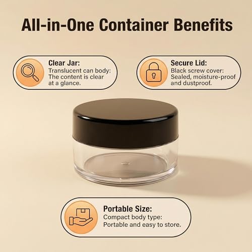 SYBL 15ml Clear Plastic Jars with Black Lids 10-Pack Refillable Cosmetic Containers
