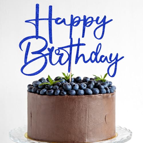 Navy Blue Glitter Happy Birthday Cake Topper - Handmade Decoration