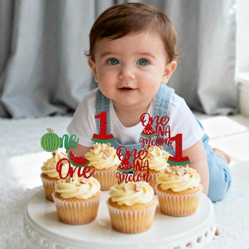 12-Piece Watermelon Cupcake Toppers for 1st Birthday Party
