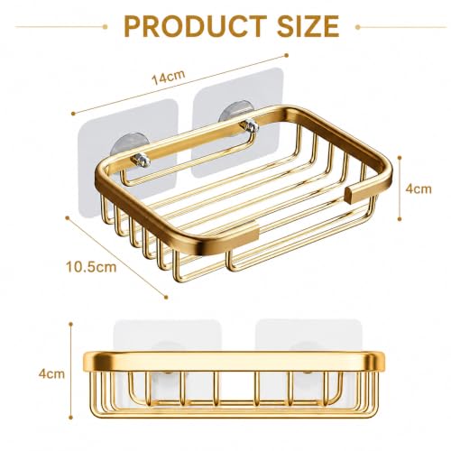 2Pcs Gold Stainless Steel Adhesive Soap Holder for Shower and Kitchen