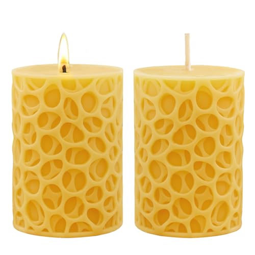 Ashlux 100% Pure Beeswax Pillar Candles, 3x4 Inch - 2 Pack