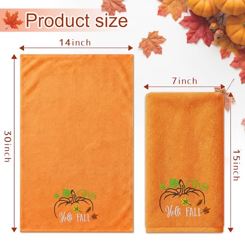 Hexagram Embroidered Fall Hand Towels - Pumpkin Autumn Decor, 14" x 30"