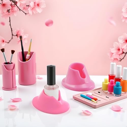 Pink Rubber Nail Polish Holder Anti-Spill Stand 2Pcs