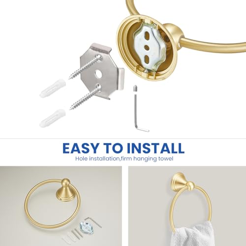 Sagetta Brushed Gold Towel Ring - 5.55-Inch Wall-Mounted Holder