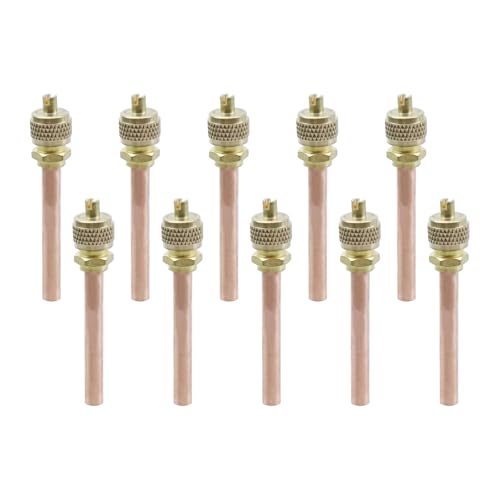 Dnyta 10 Pcs 1/4" Access Valve Set - 2.64" Length, Brass for HVAC