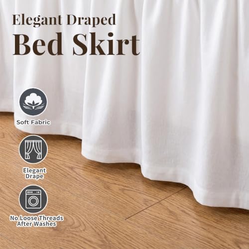 Queen White Ruffled Bed Skirt - Elegant Gathered Design