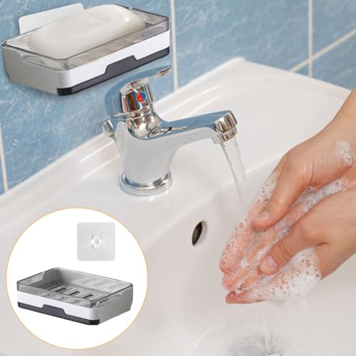 Wall Mounted Soap Dish with Drawer Drip Tray - 2 Pack, White